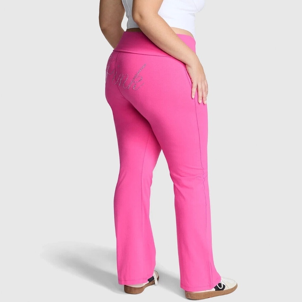 VICTORIA'S SECRET PINK LIMITED EDITION CARMINE ROSE BLING FLARE LEGGINGS - Picture 5 of 10